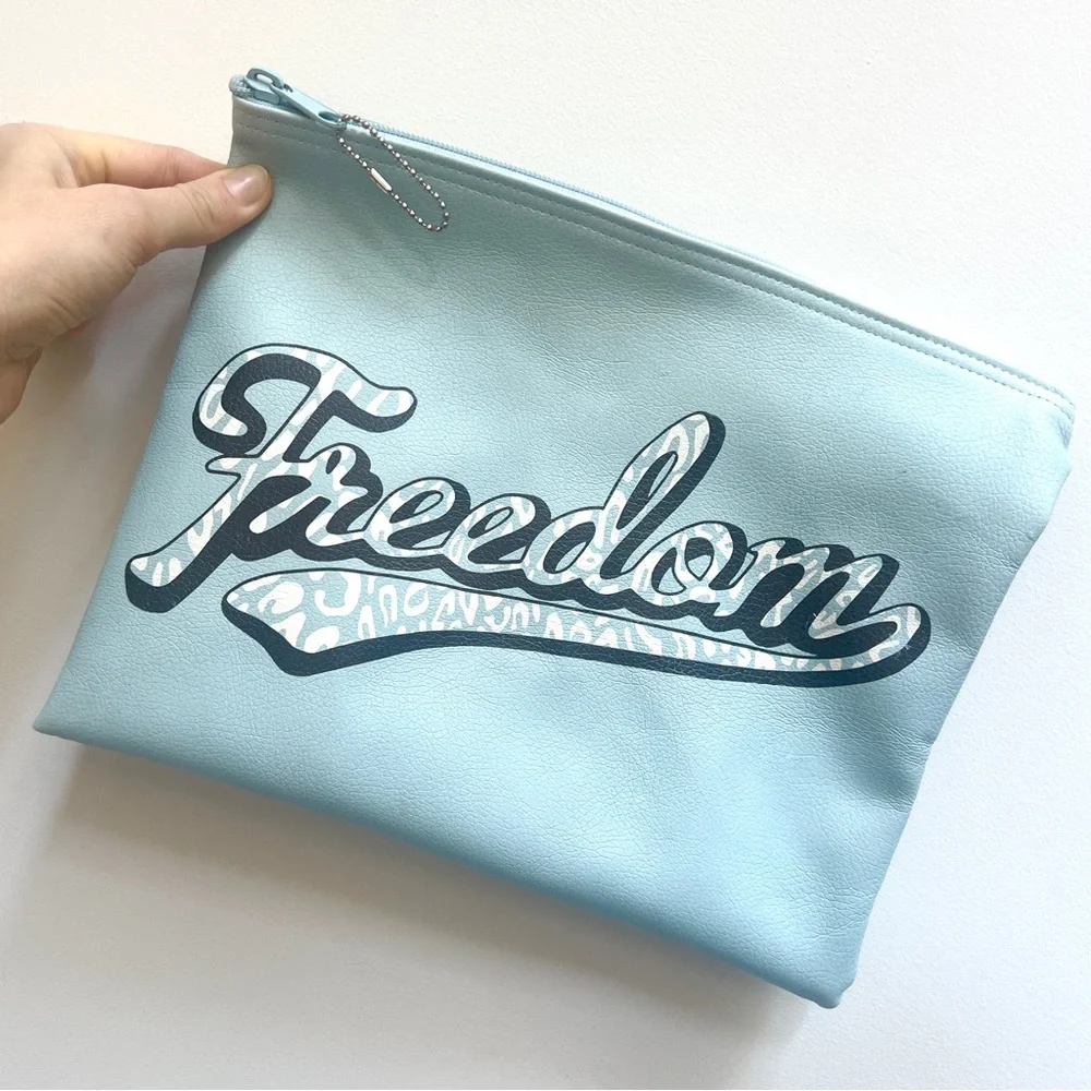 Rebecca Minkoff X Stitch Fix Freedom of Expression light blue vegan pouch bag